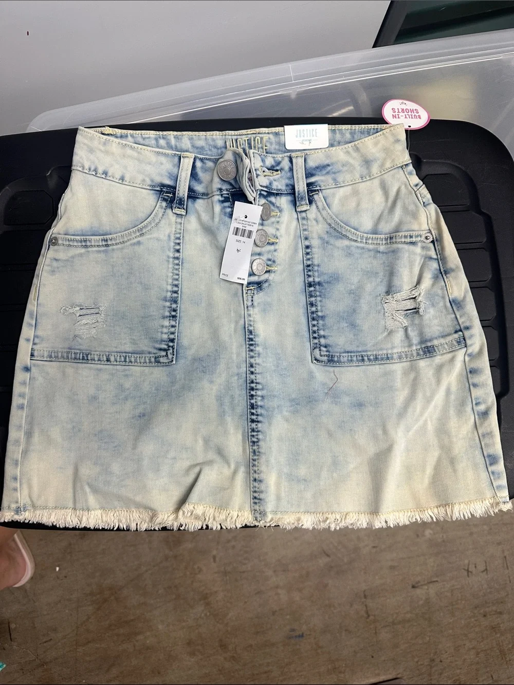 Justice Light Wash Distressed Denim Skirt